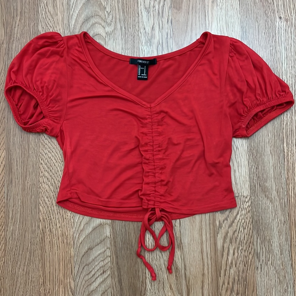 Red Elastic Crop Top - Picture 2 of 8